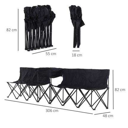 6-Seater Folding Steel Camping Bench with Cooler Bag - Black