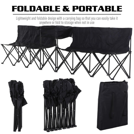 6-Seater Folding Steel Camping Bench with Cooler Bag - Black