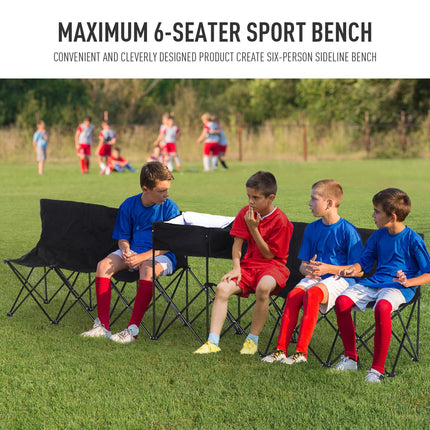 6-Seater Folding Steel Camping Bench with Cooler Bag - Black