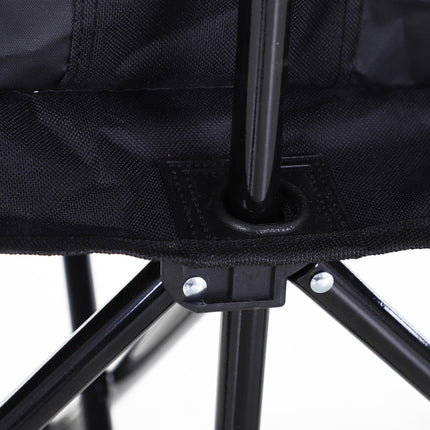 6-Seater Folding Steel Camping Bench with Cooler Bag - Black