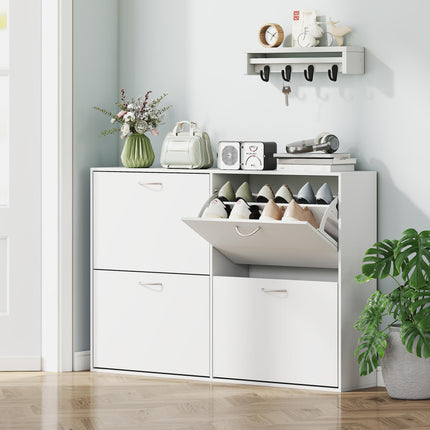Shoe Cabinet 120x24x81 cm with 4 Drawers for 16-24 Pairs - White
