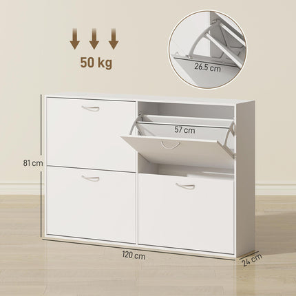 Shoe Cabinet 120x24x81 cm with 4 Drawers for 16-24 Pairs - White