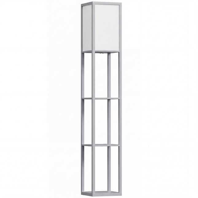 4-Tier Floor Lamp with Shelves and Foot Switch - Grey