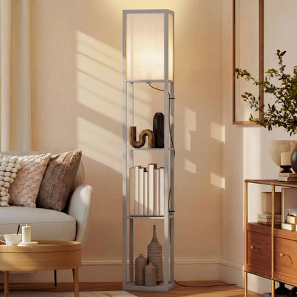 4-Tier Floor Lamp with Shelves and Foot Switch - Grey