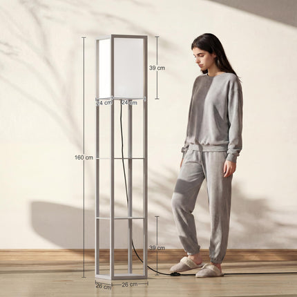4-Tier Floor Lamp with Shelves and Foot Switch - Grey