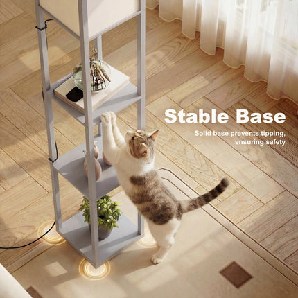 4-Tier Floor Lamp with Shelves and Foot Switch - Grey