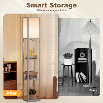 4-Tier Floor Lamp with Shelves and Foot Switch - Grey