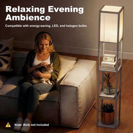 4-Tier Floor Lamp with Shelves and Foot Switch - Grey