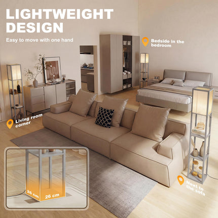 4-Tier Floor Lamp with Shelves and Foot Switch - Grey