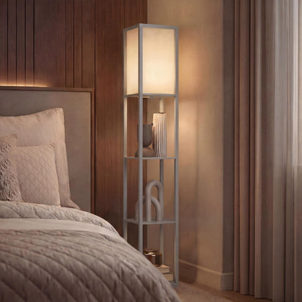 4-Tier Floor Lamp with Shelves and Foot Switch - Grey