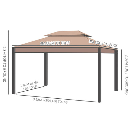 3 x 4m Garden Gazebo, Double¬†Roof Marquee Canopy Shelter with Sidewalls, Solid¬