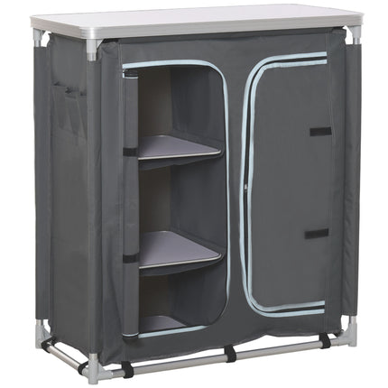Aluminum Camping Cupboard, Camping Kitchen Station Cook Table with 3-Shelf, Stor