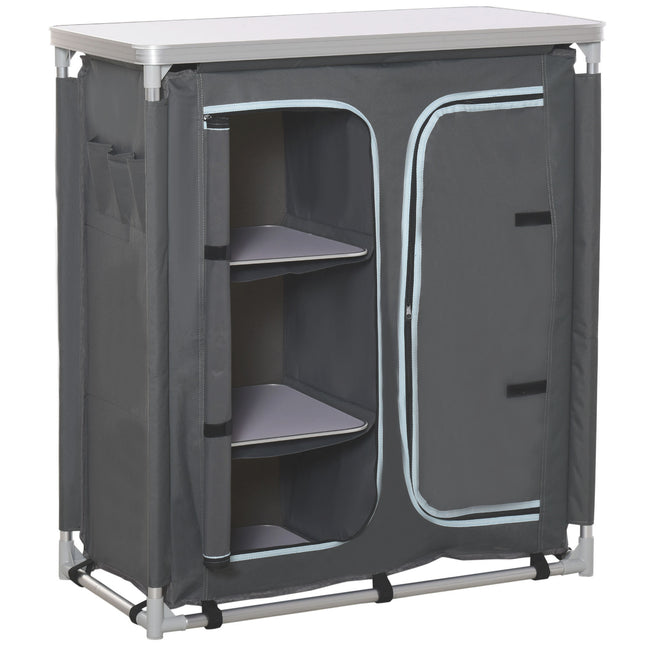 Aluminum Camping Cupboard, Camping Kitchen Station Cook Table with 3-Shelf, Stor