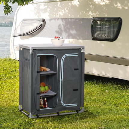 Aluminum Camping Cupboard, Camping Kitchen Station Cook Table with 3-Shelf, Stor