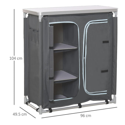 Aluminum Camping Cupboard, Camping Kitchen Station Cook Table with 3-Shelf, Stor