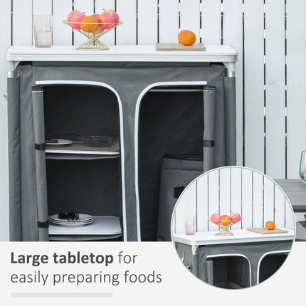 Aluminum Camping Cupboard, Camping Kitchen Station Cook Table with 3-Shelf, Stor