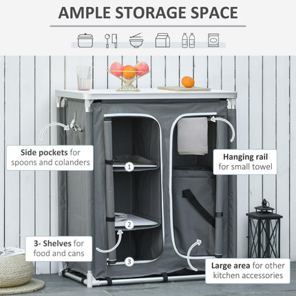 Aluminum Camping Cupboard, Camping Kitchen Station Cook Table with 3-Shelf, Stor