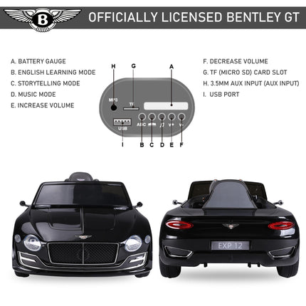 Licensed Bentley Kids 6V Electric Ride On Car with Remote Control - Black