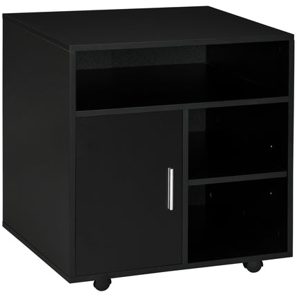 Multi-Storage Mobile Printer Stand with Wheels 65.5H x 60W x 50D cm - Black