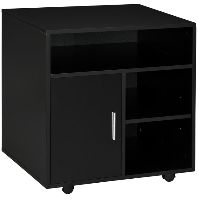 Multi-Storage Mobile Printer Stand with Wheels 65.5H x 60W x 50D cm - Black