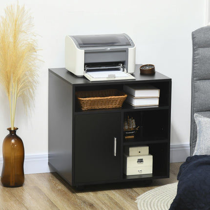 Multi-Storage Mobile Printer Stand with Wheels 65.5H x 60W x 50D cm - Black