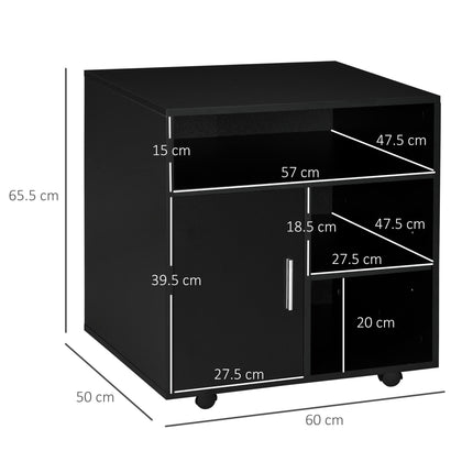 Multi-Storage Mobile Printer Stand with Wheels 65.5H x 60W x 50D cm - Black