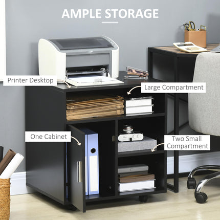 Multi-Storage Mobile Printer Stand with Wheels 65.5H x 60W x 50D cm - Black