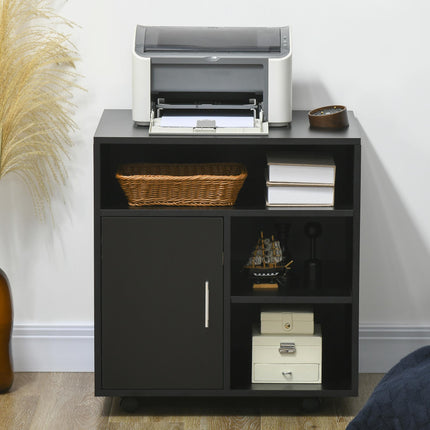Multi-Storage Mobile Printer Stand with Wheels 65.5H x 60W x 50D cm - Black