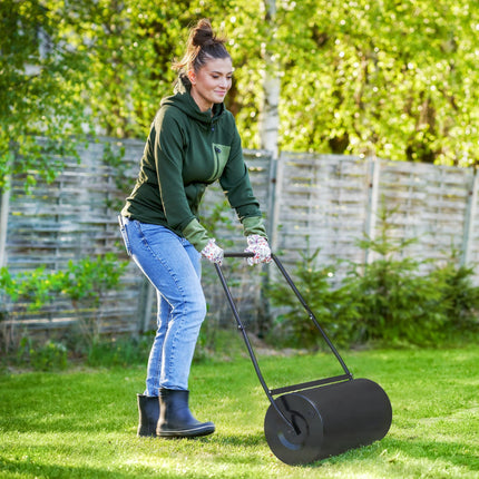 Heavy Duty Garden Lawn Roller 46L Water Sand Filled Push Tow Manual - Black