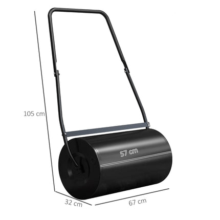 Heavy Duty Garden Lawn Roller 46L Water Sand Filled Push Tow Manual - Black