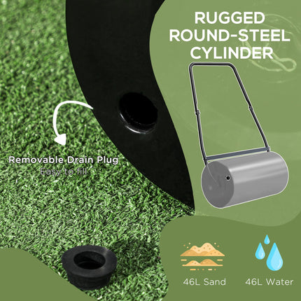 Heavy Duty Garden Lawn Roller 46L Water Sand Filled Push Tow Manual - Black