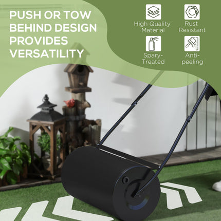 Heavy Duty Garden Lawn Roller 46L Water Sand Filled Push Tow Manual - Black