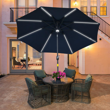 2.7m Garden Parasol with Solar LED Light, Tilt Vent Canopy - Blue