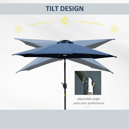 2.7m Garden Parasol with Solar LED Light, Tilt Vent Canopy - Blue