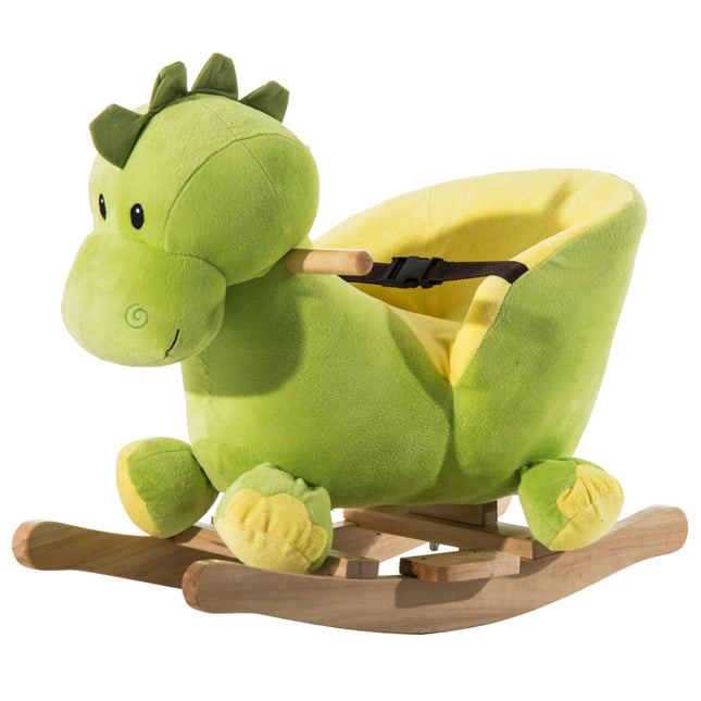 Kids Plush Rocking Dinosaur Ride-On Toy with Safety Belt & 32 Songs, 18 Months+ - Green