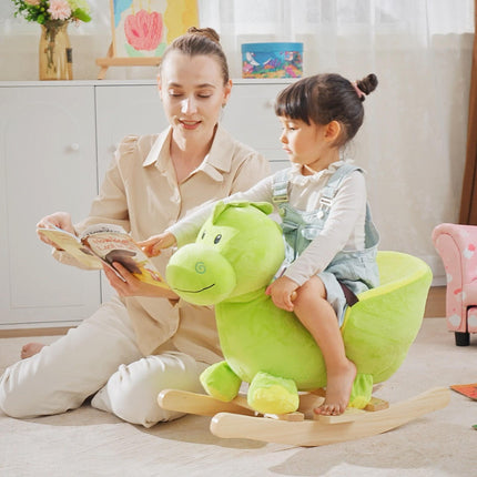 Kids Plush Rocking Dinosaur Ride-On Toy with Safety Belt & 32 Songs, 18 Months+ - Green