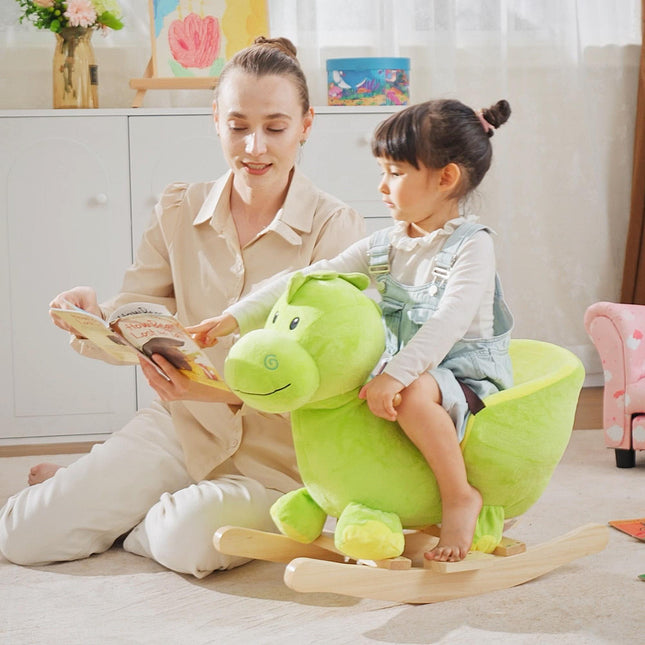 Kids Plush Rocking Dinosaur Ride-On Toy with Safety Belt & 32 Songs, 18 Months+ - Green