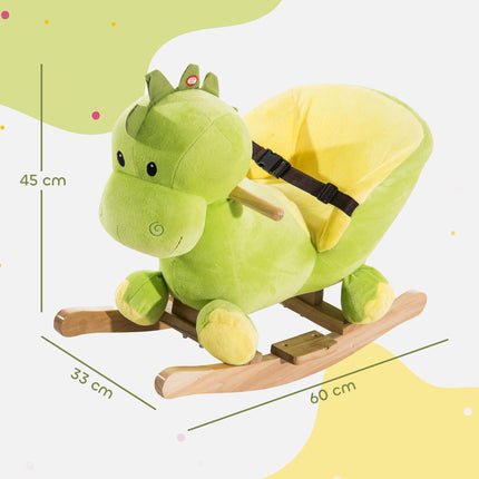 Kids Plush Rocking Dinosaur Ride-On Toy with Safety Belt & 32 Songs, 18 Months+ - Green