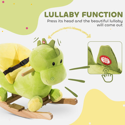 Kids Plush Rocking Dinosaur Ride-On Toy with Safety Belt & 32 Songs, 18 Months+ - Green