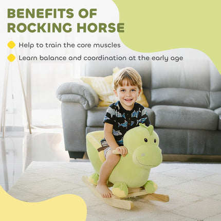 Kids Plush Rocking Dinosaur Ride-On Toy with Safety Belt & 32 Songs, 18 Months+ - Green