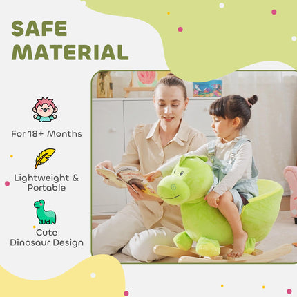 Kids Plush Rocking Dinosaur Ride-On Toy with Safety Belt & 32 Songs, 18 Months+ - Green