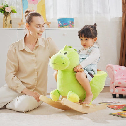Kids Plush Rocking Dinosaur Ride-On Toy with Safety Belt & 32 Songs, 18 Months+ - Green