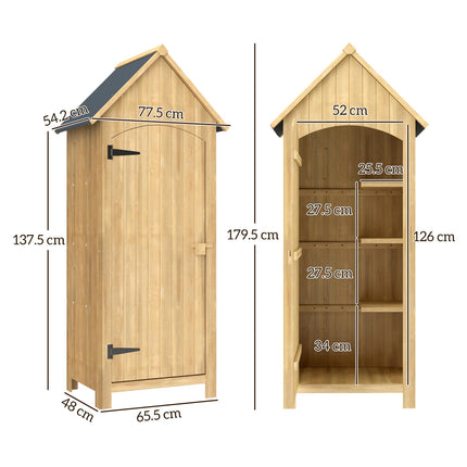 Wooden Garden Storage Shed with 3 Shelves, Outdoor Tool Storage Cabinet with Til