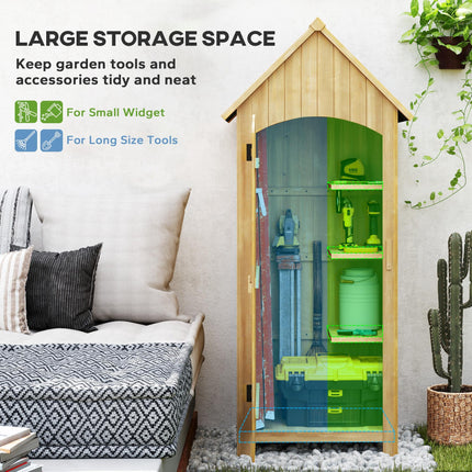 Wooden Garden Storage Shed with 3 Shelves, Outdoor Tool Storage Cabinet with Til