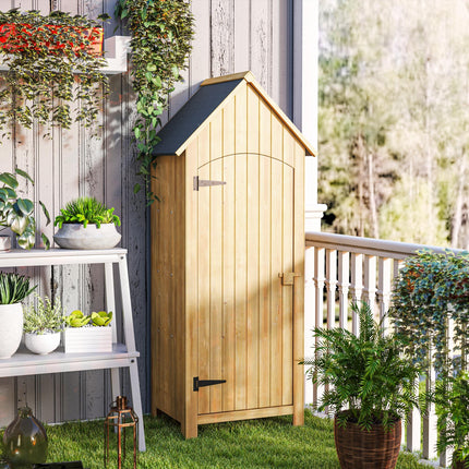 Wooden Garden Storage Shed with 3 Shelves, Outdoor Tool Storage Cabinet with Til