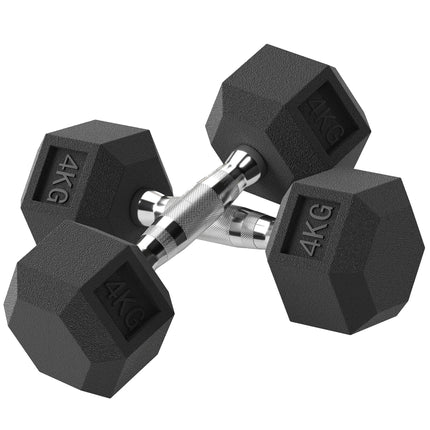Set of 2 Rubber Hex Dumbbells 4kg with Steel Core - Black