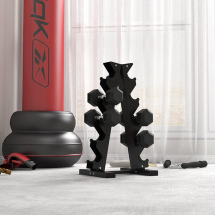 Set of 2 Rubber Hex Dumbbells 4kg with Steel Core - Black