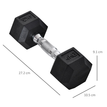 Set of 2 Rubber Hex Dumbbells 4kg with Steel Core - Black