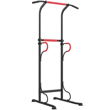 Adjustable Steel Multi-Use Power Tower Pull Up Station with Grips - Black Red