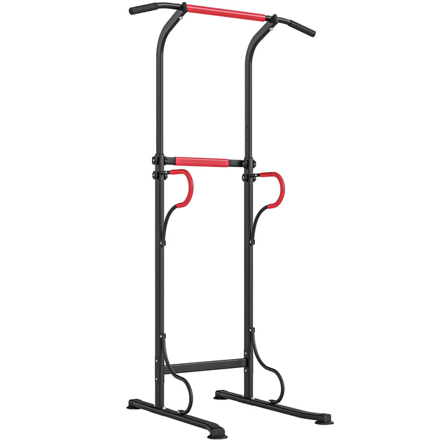 Adjustable Steel Multi-Use Power Tower Pull Up Station with Grips - Black Red